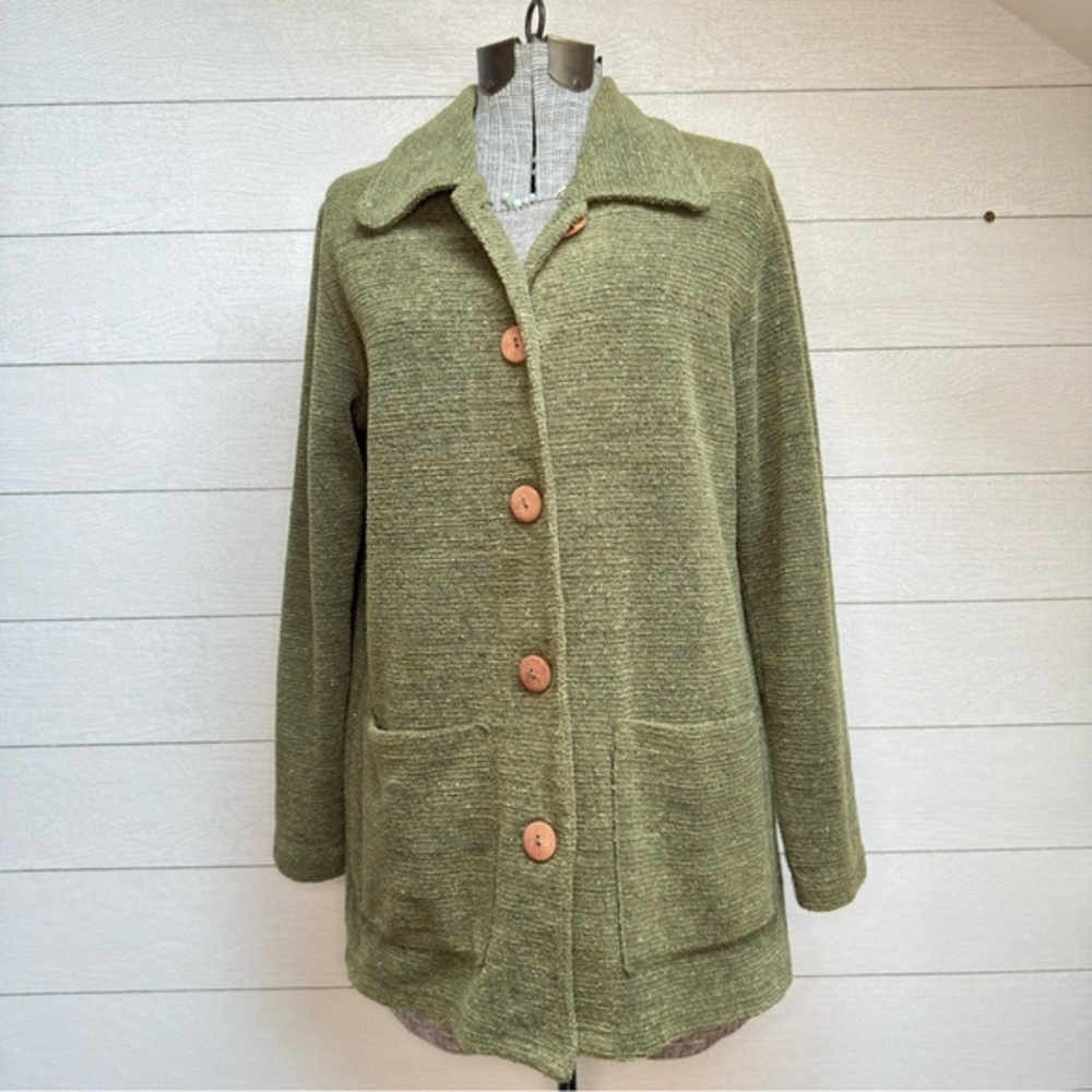 Territory Ahead Olive Green Textured Knit Jacket | Cozy Button Front | L